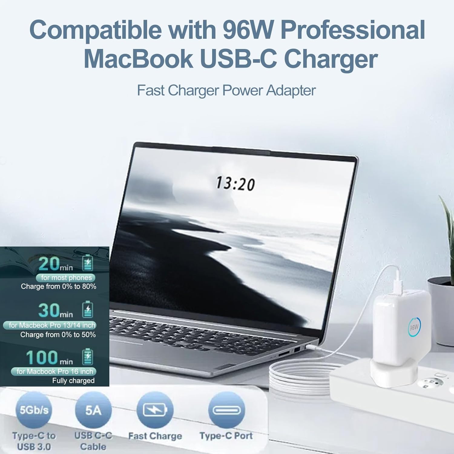 Thumbnail 1 de 96W USB C Super Fast Charger for MacBook Pro/Air and USB-C Devices