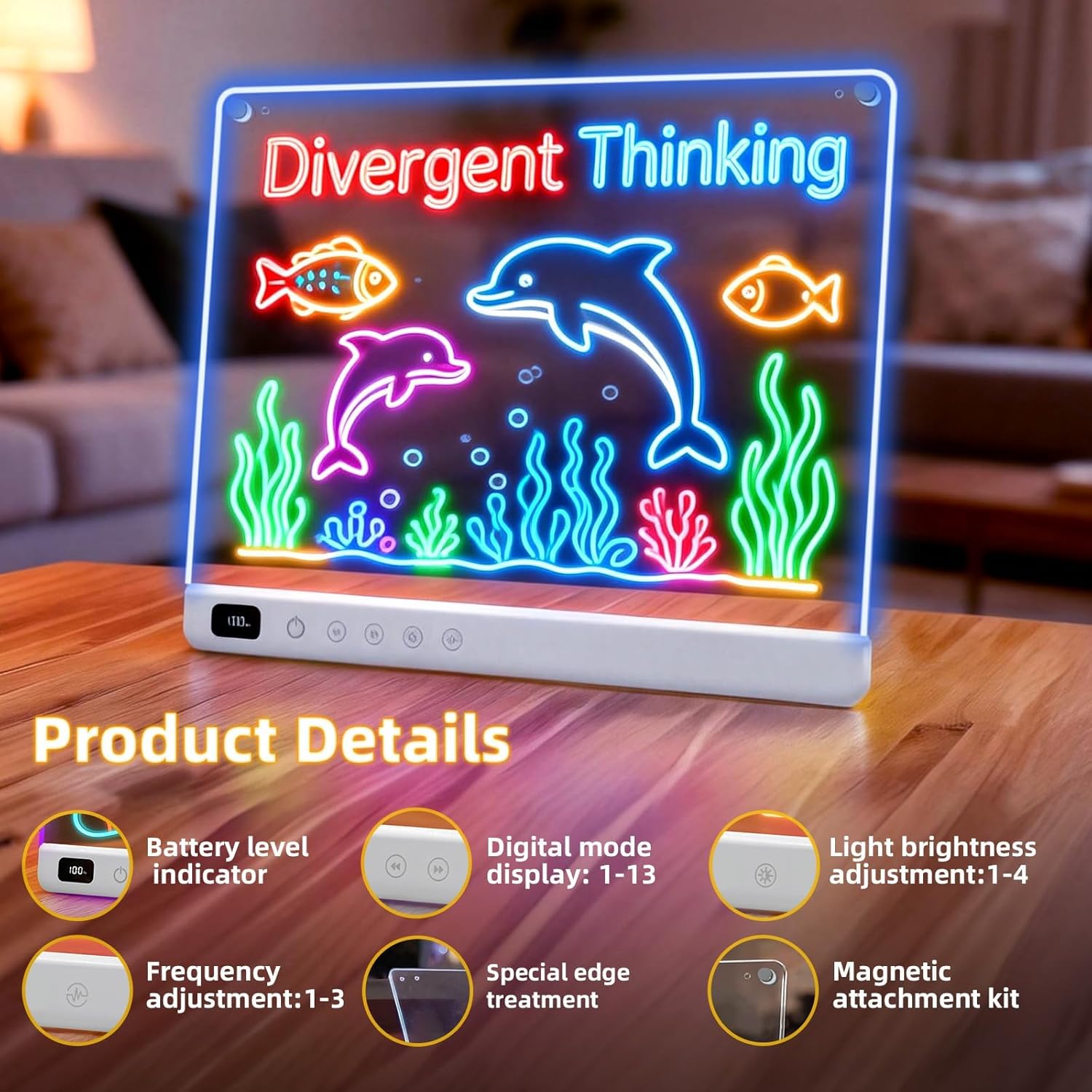 Thumbnail 2 de LED Drawing Board for Children with 13 Light Effects – 35×25cm Neon Light Up Tablet