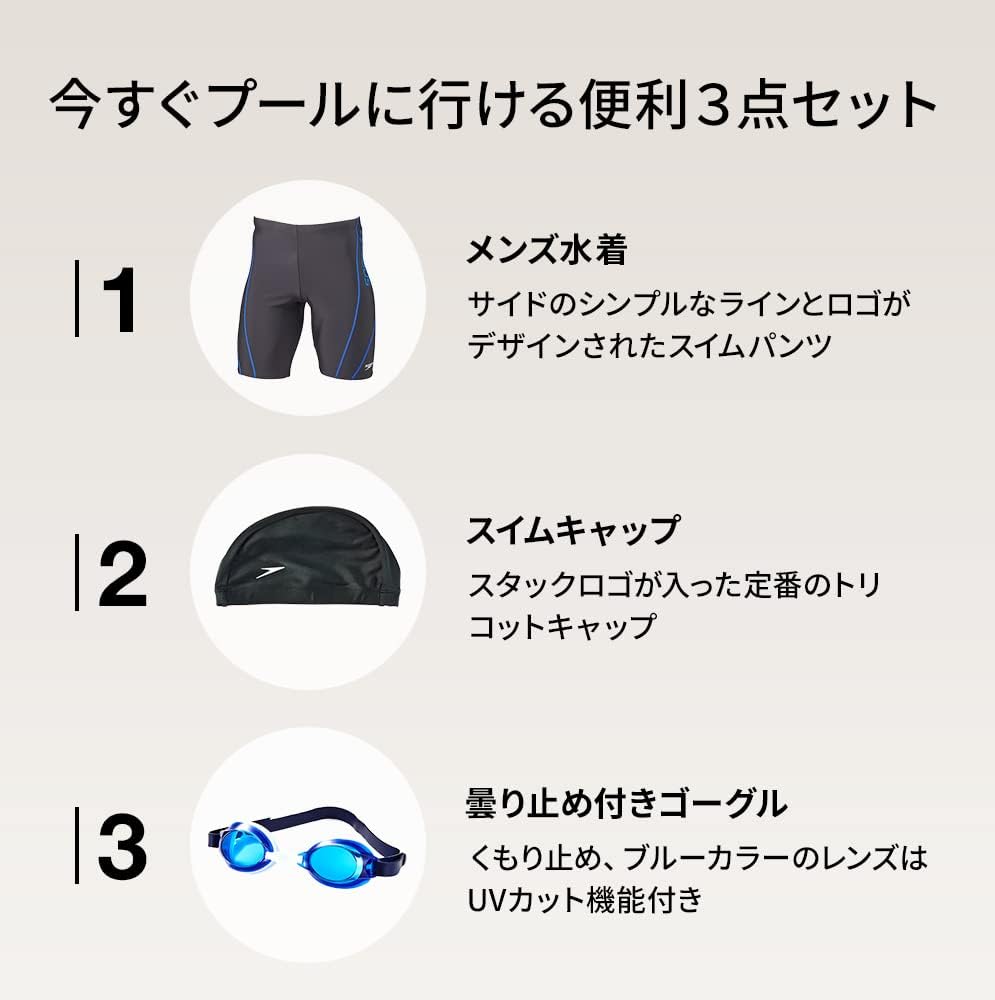 Detalle de Speedo メンズフィットネス水着3点セット 水着・キャップ・ゴーグル付き