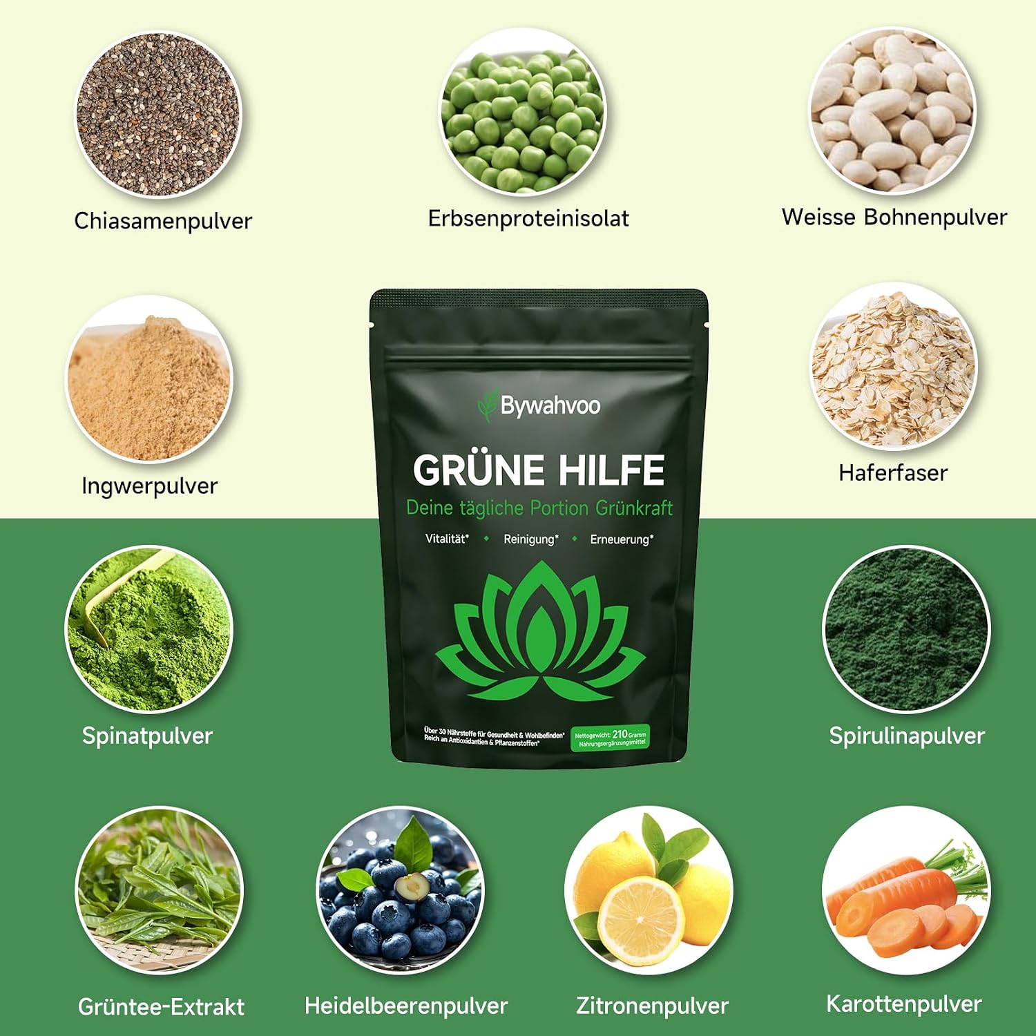 Thumbnail 6 de Grünes Superfood Pulver 210g – Vegan Greens Mix mit Matcha, Spirulina, Gerstengras & Heidelbeere
