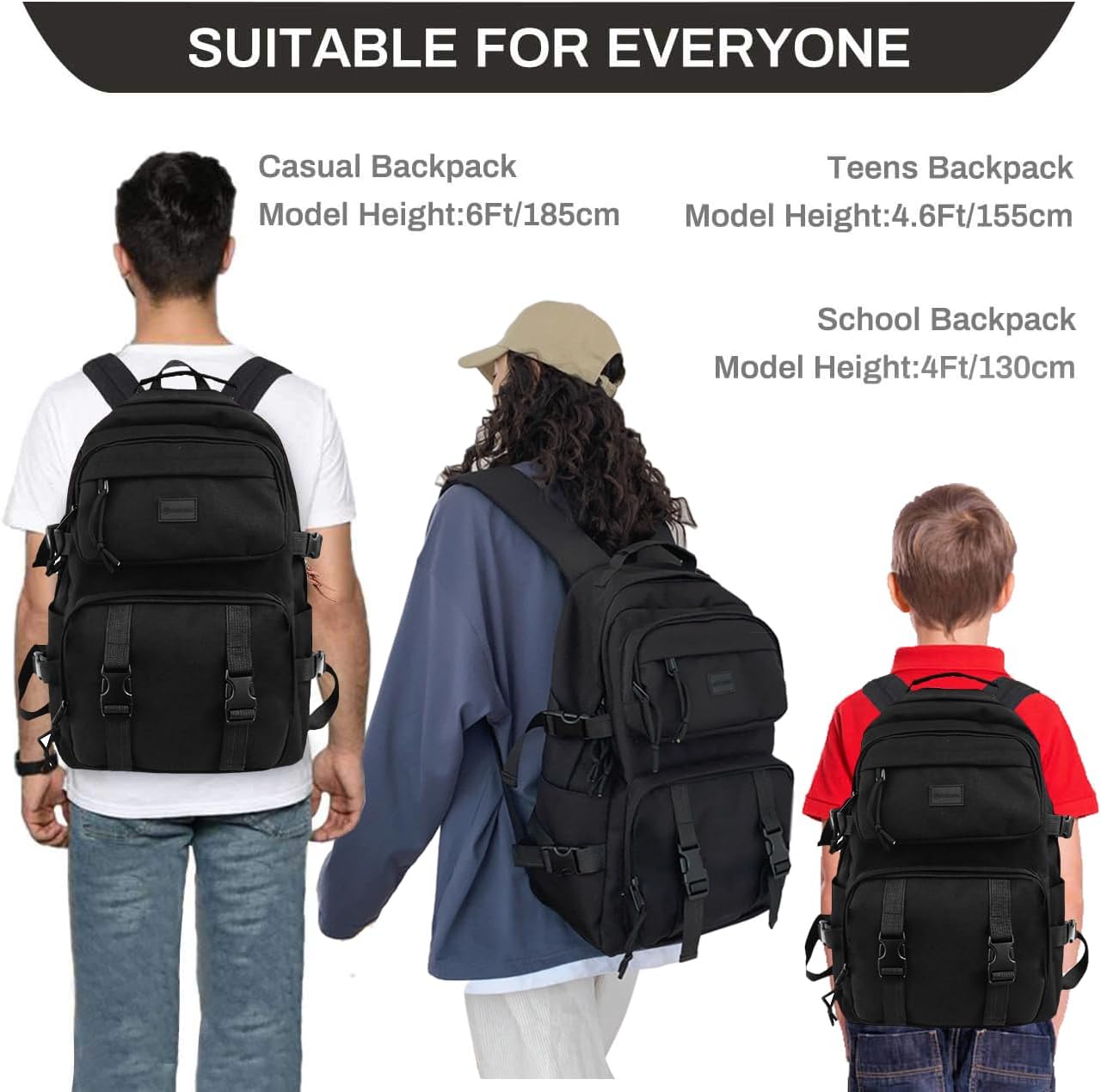 Detalle de Oreunik Schulrucksack für Mädchen & Jungen (Teenager) – leichter 15-Zoll-Laptop-Rucksack, wasserabweisend, 30 x 42 x 15 cm