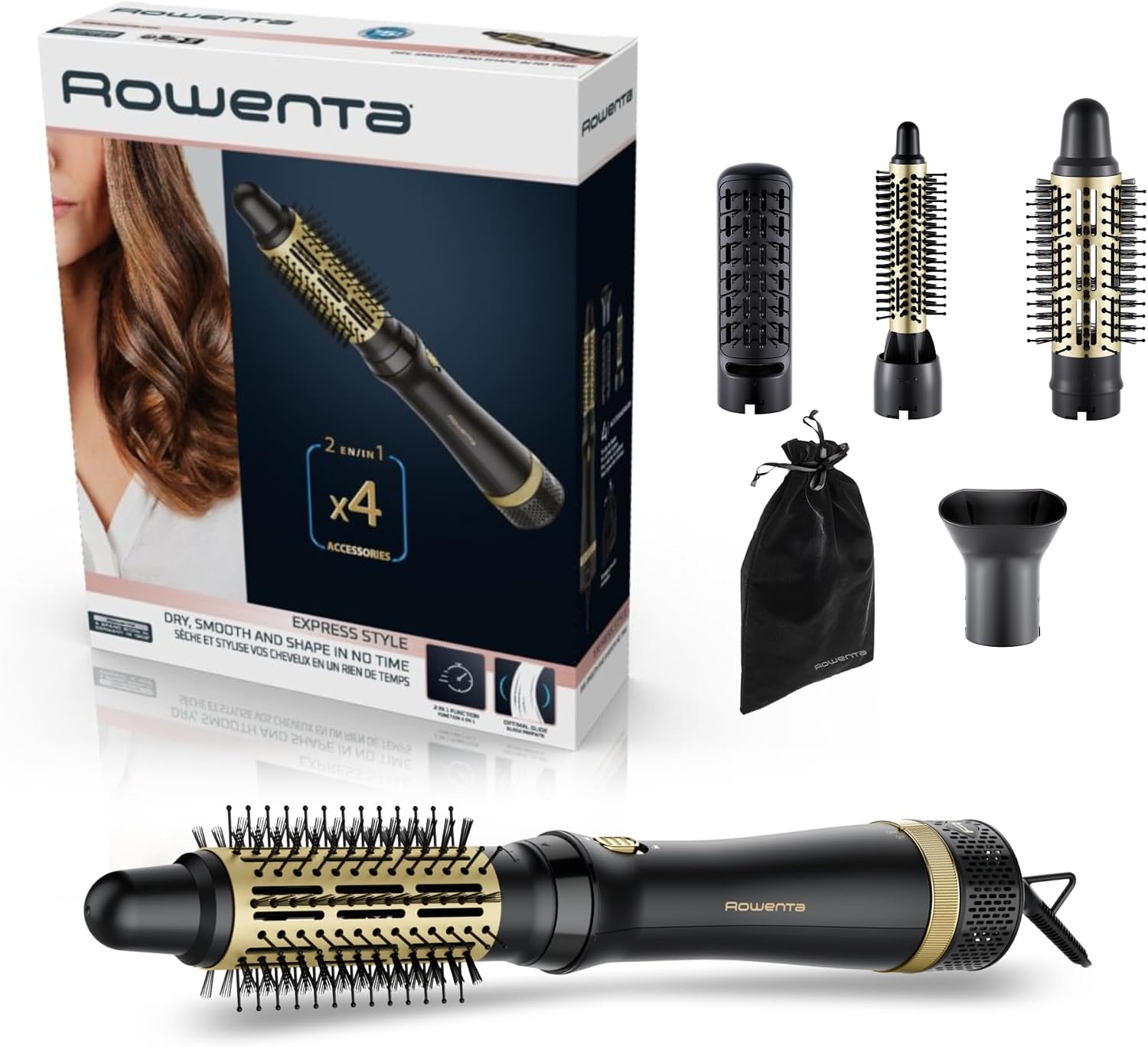 Detalle de Rowenta Express Style 4-in-1 Warmluftbürste CF6330F0 – Keramikbeschichtung, 4 Aufsätze