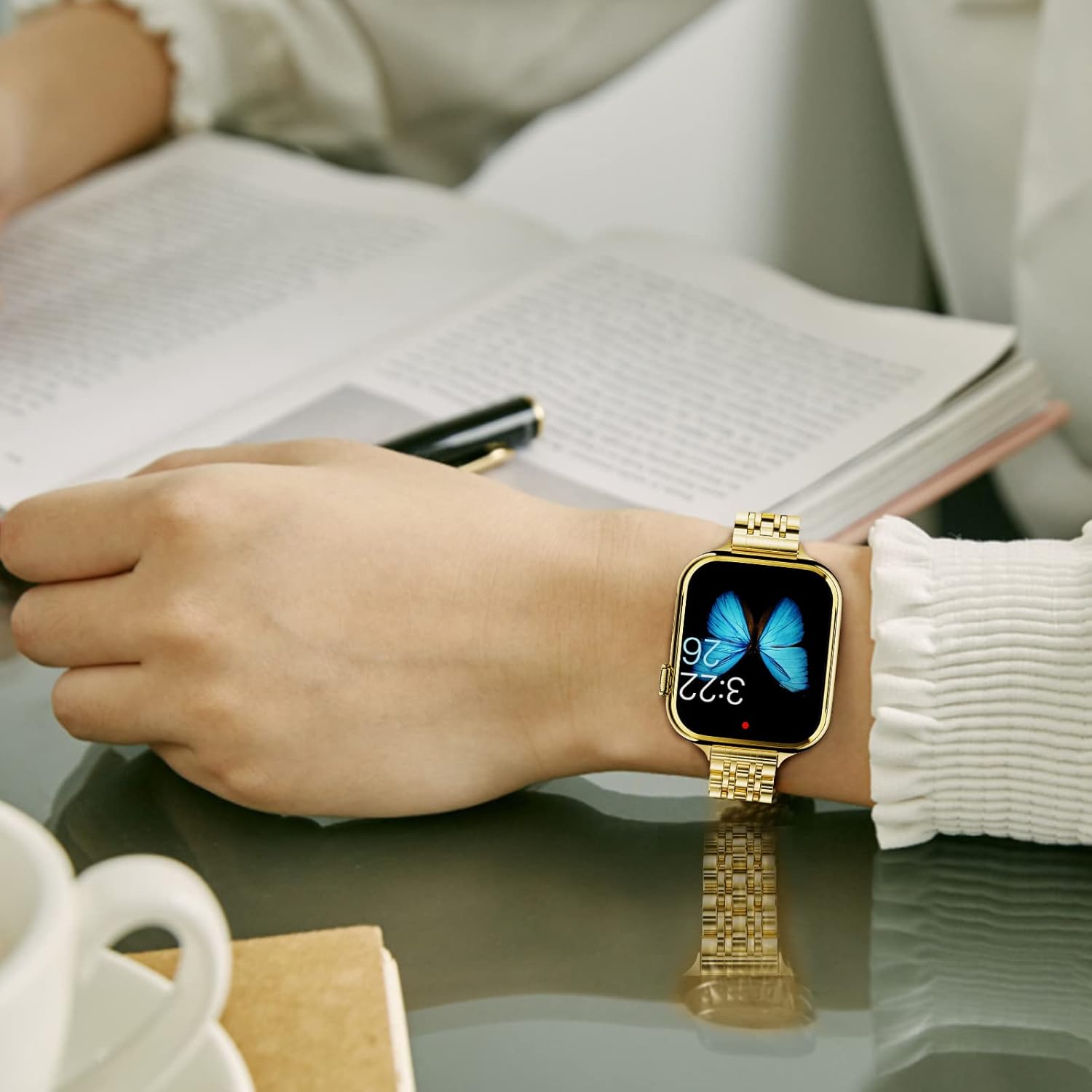 Thumbnail 4 de ARTCHE Slim watch strap for Apple Watch 42mm/41mm/40mm (gold) – thin stainless steel adjustable band