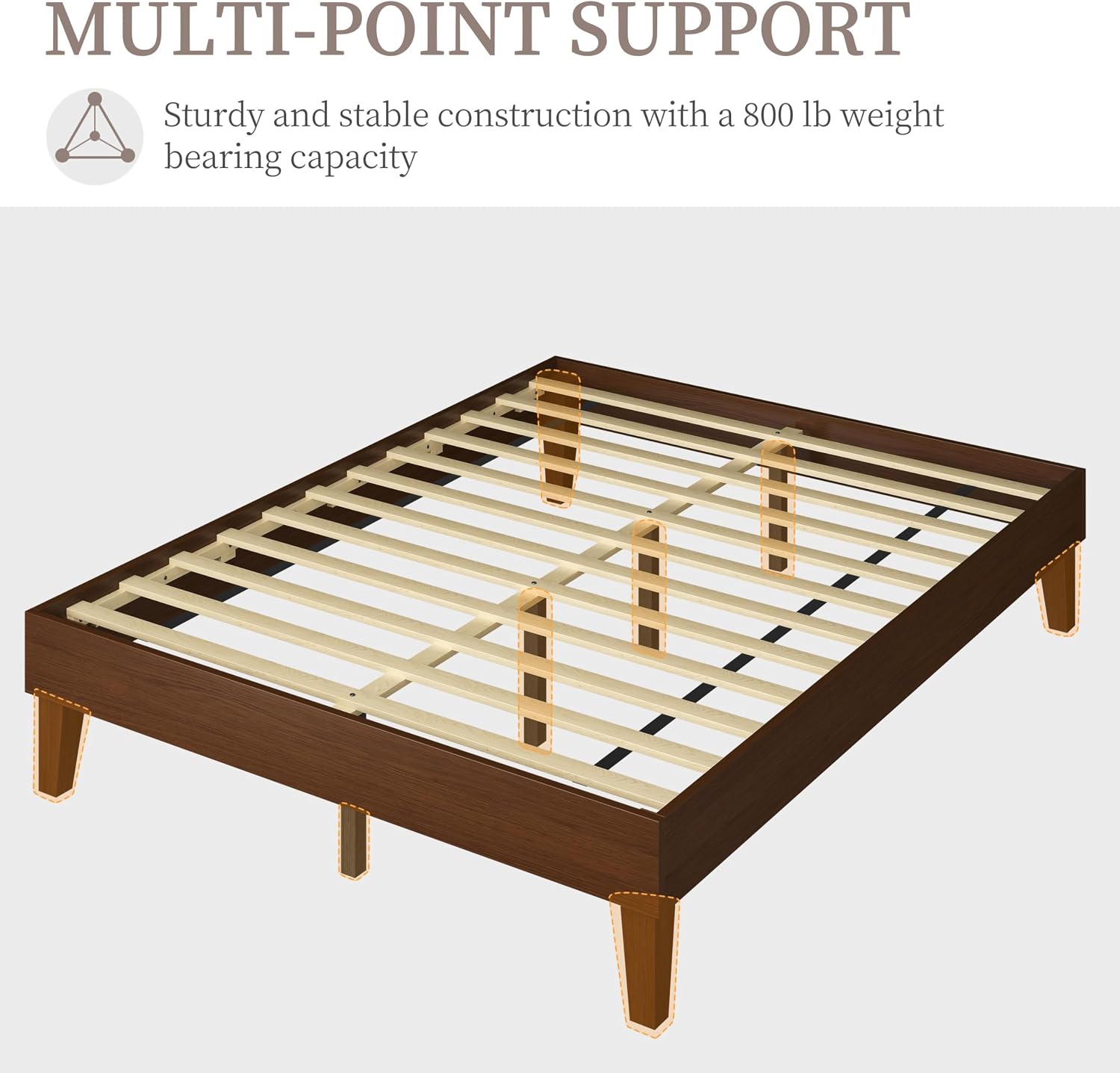 Thumbnail 4 de Yaheetech YT-00145039-001 Queen Bed Frame, Dark Walnut Wood Slats