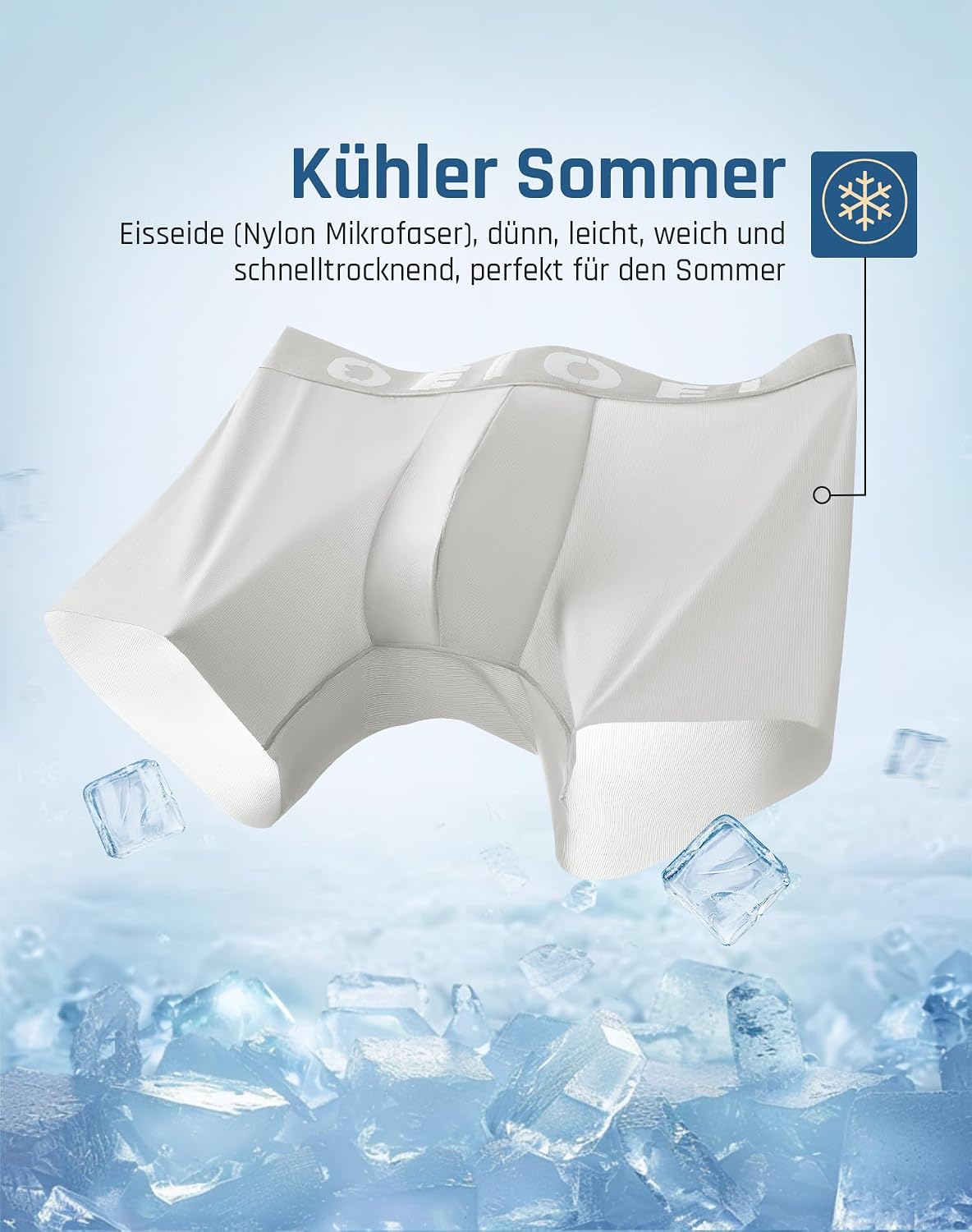 Detalle de OEIOEI Boxershorts Herren – Eisseide, Schnelltrocknend, 3er Pack