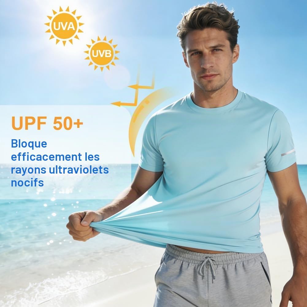 Detalle de BSBUY T-shirt voor heren met korte mouwen, UPF 50+ en sneldrogende stof