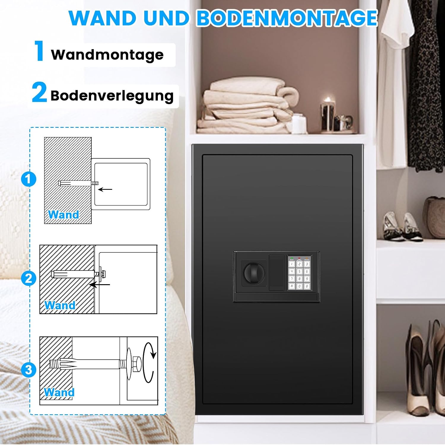 Thumbnail 6 de 80L Digitaler Safe Tresor für Zuhause mit Feuerfester Tasche, Alarm & Silent-Modus sowie externer Batteriebox