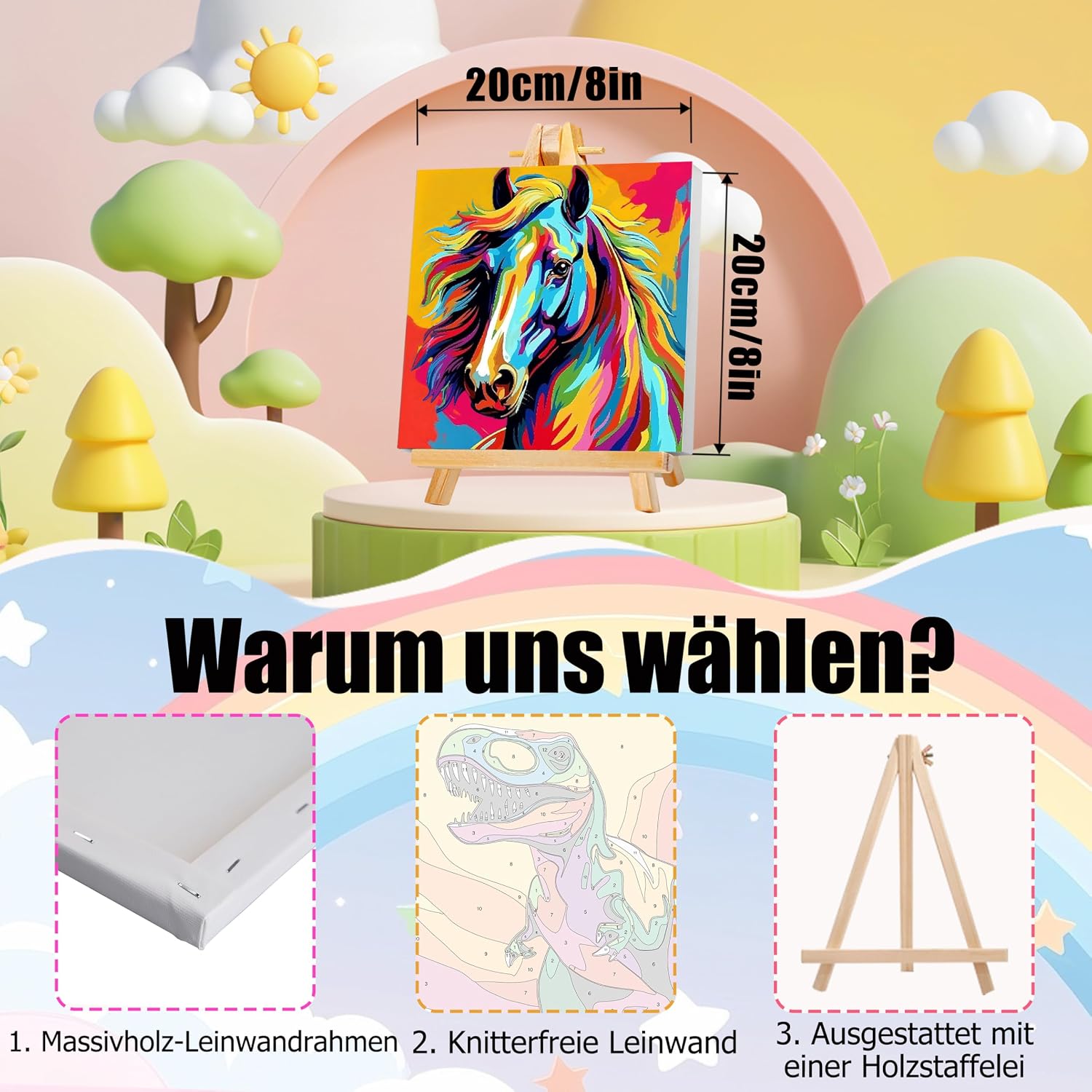 Thumbnail 4 de Yunruily 4er-Set Malen nach Zahlen für Kinder mit Rahmen (Giraffe & Löwe) – Paint-by-Numbers ab 7/8 Jahren