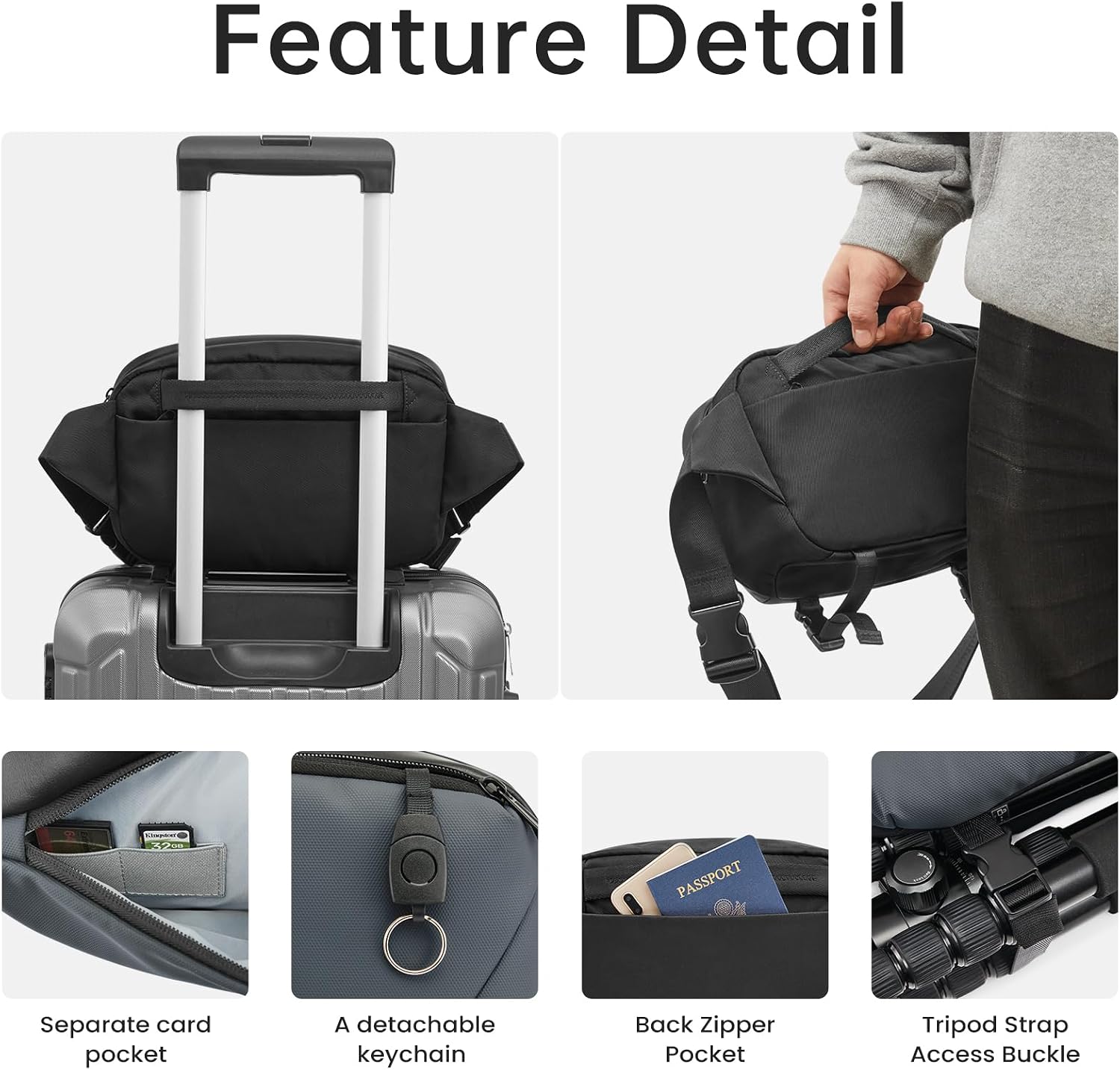 Detalle 2 de S-ZONE 2 in 1 Camera Bag: Waterproof Sling Bag for DSLR/Mirrorless with Tripod Holder