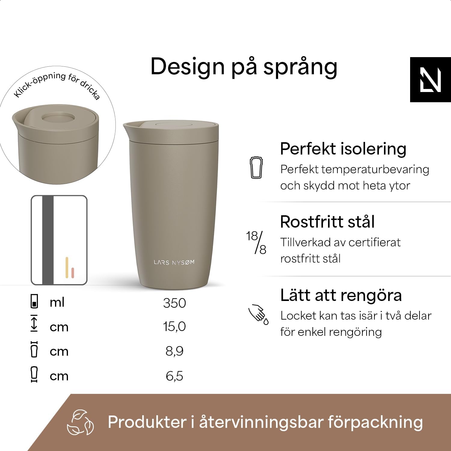 Thumbnail 4 de LARS NYSØM Vågen termomugg 350 ml med Quick-Press-lock och vakuumisolering