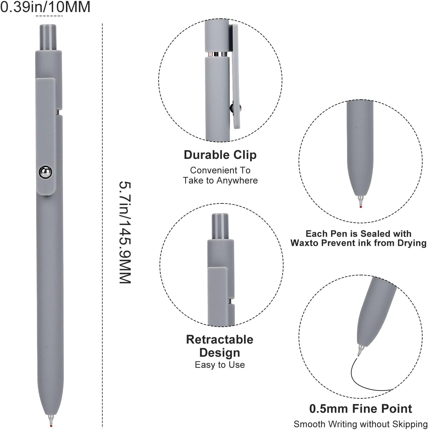 Detalle 2 de Ddaowanx 0.5mm Retractable Gel Pens, 6-Pack with Quick-Drying Black Ink