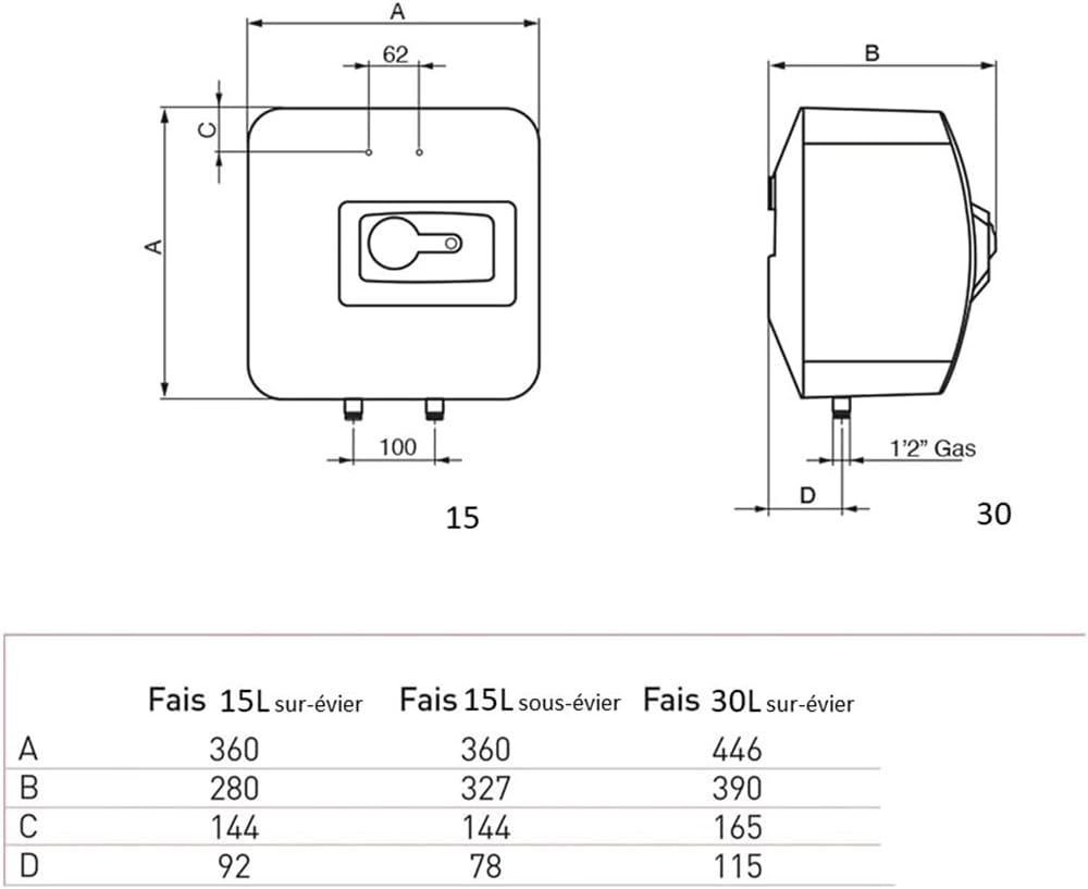 Thumbnail 2 de FAIS 30 FR EU Chauffe-eau électrique sur évier 30 L, 1500 W — installation facile en France