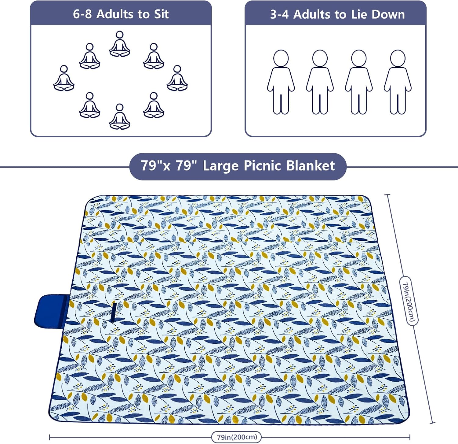 Detalle de Habaylin Waterproof Picnic Blanket, 79" x 79" Foldable Outdoor Mat