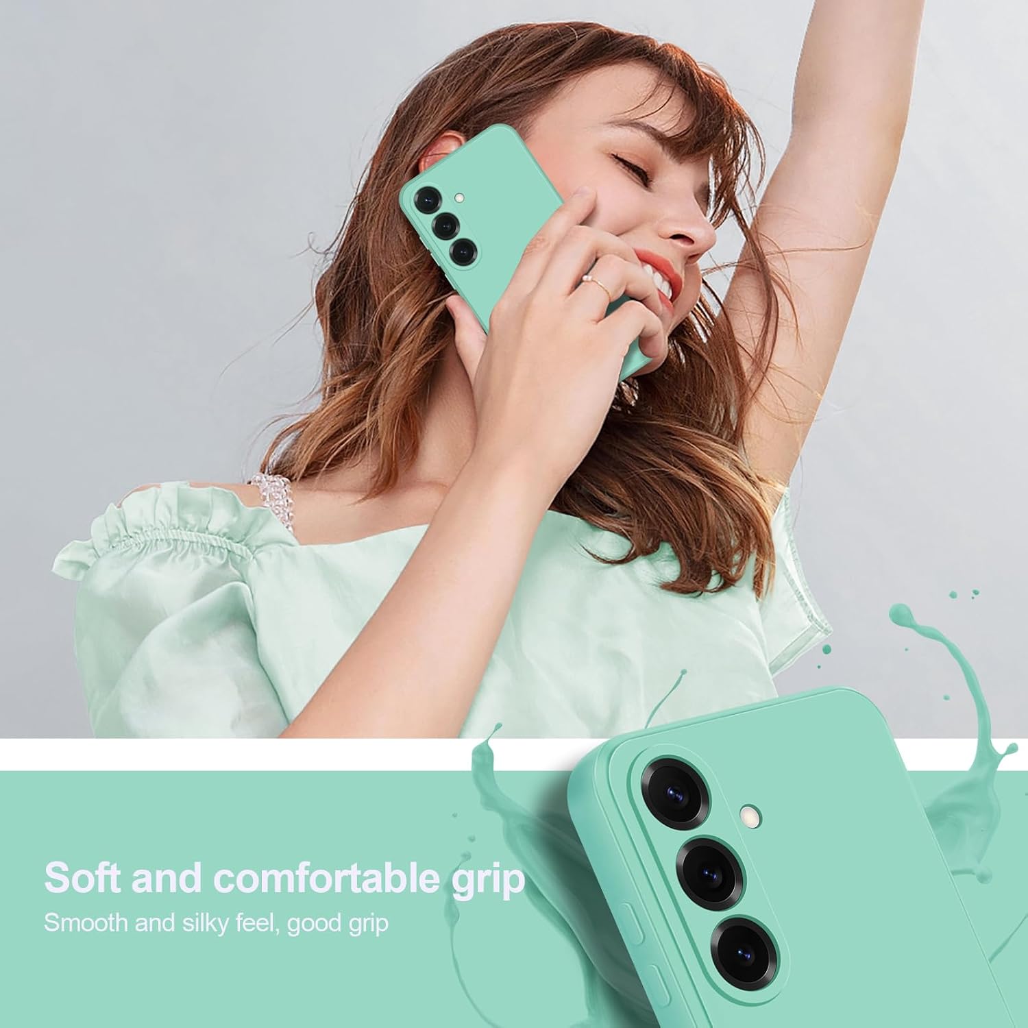 Detalle de Btstring Hülle für Samsung Galaxy S25 Plus – Hochwertiges Silikon Case in Matcha Grün