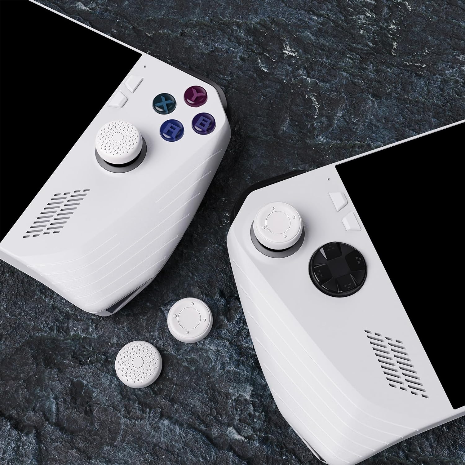 Detalle de PlayVital White Thumbsticks Grips Caps for ROG Ally – Raised Dots & Studded Design