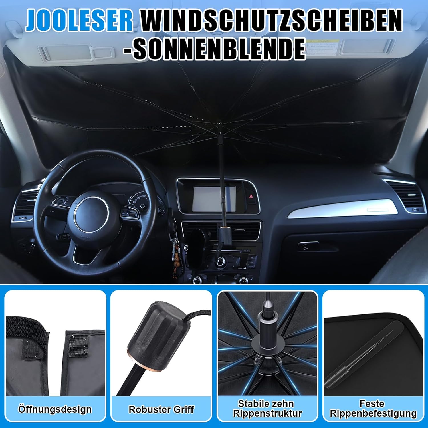 Detalle de JOOLESER Sonnenschutz Auto Frontscheibe Innen – Reflektierend, faltbar, 2026er UV-Schutz