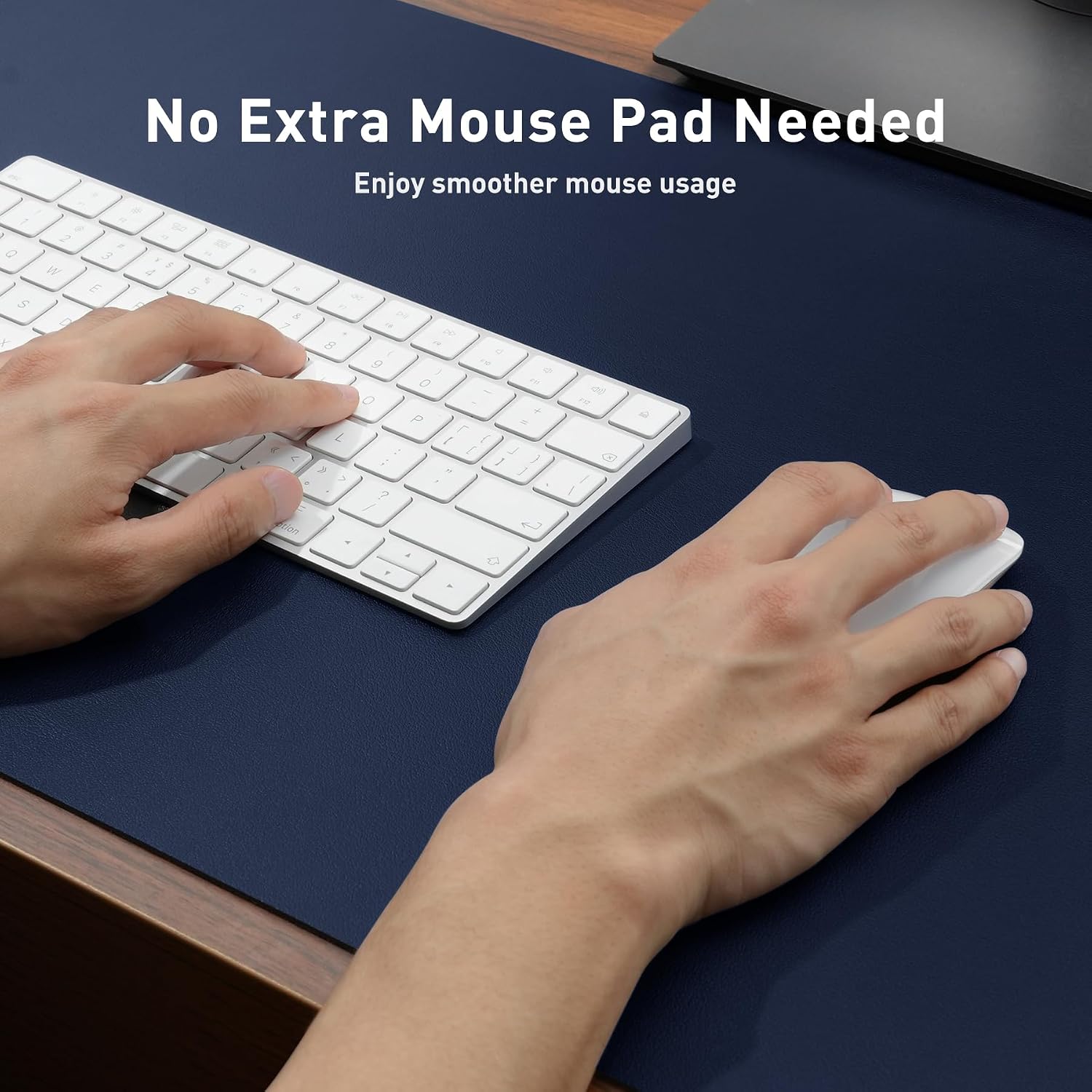 Detalle de Aothia Office Mat Desk Protector (80x40cm) with Non-Slip PU Leather Surface, Dark Blue