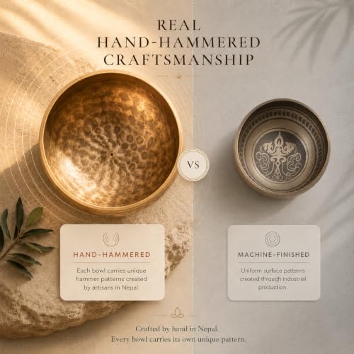 Detalle de Ohm Store Handcrafted Tibetan Singing Bowl Set (3.5”) for Meditation, Sound Healing & Yoga
