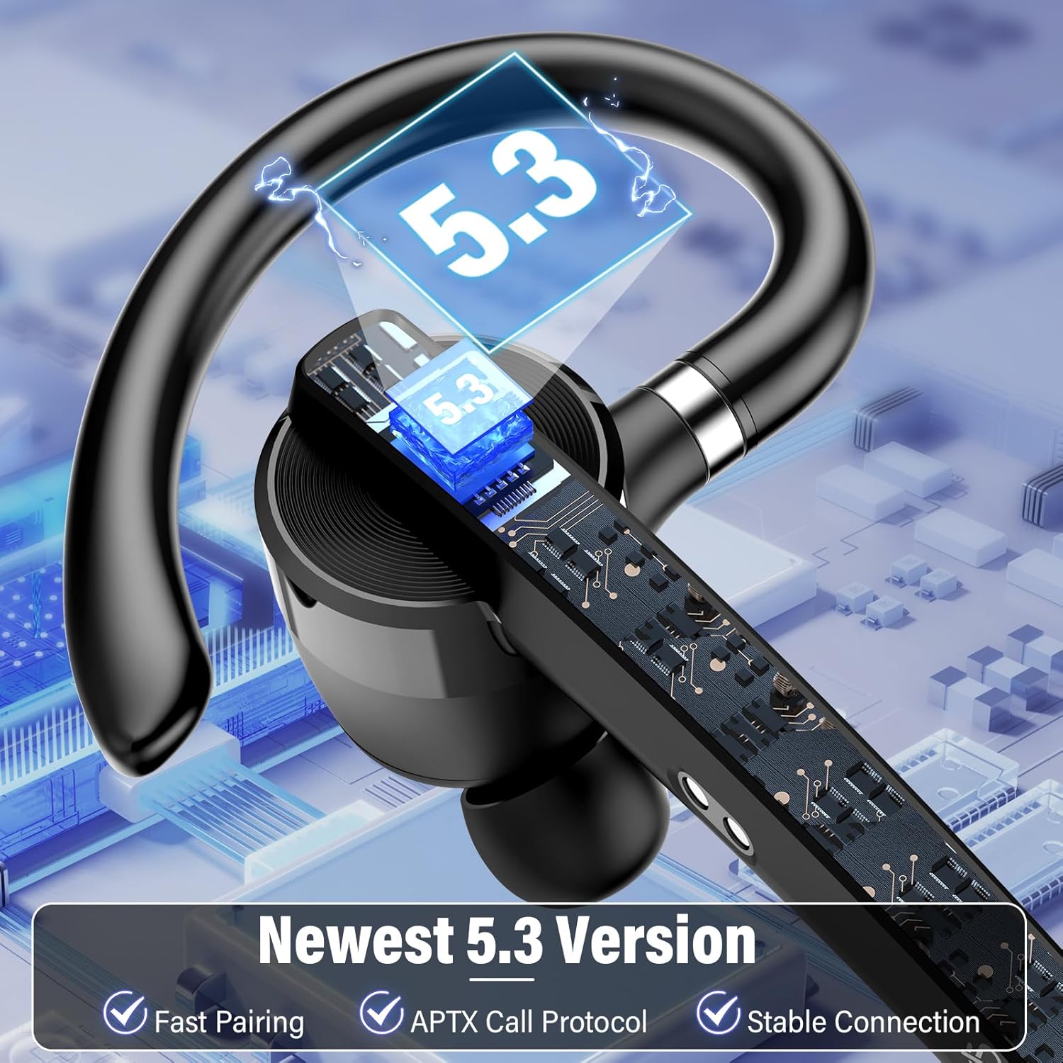 Thumbnail 1 de Bluetooth Headset with 90Hrs, Single-Ear Design, aptX HD, Dual Mics, IPX7 — Ideal for Truckers, Business, and Gym