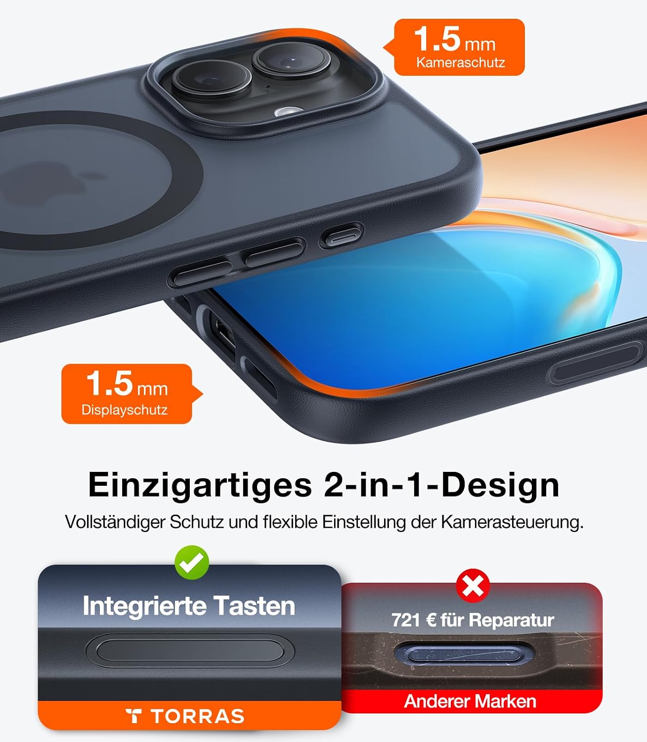 Detalle de TORRAS Guardian-Mag Hülle für iPhone 17 mit MagSafe-Schutz (matt schwarz)