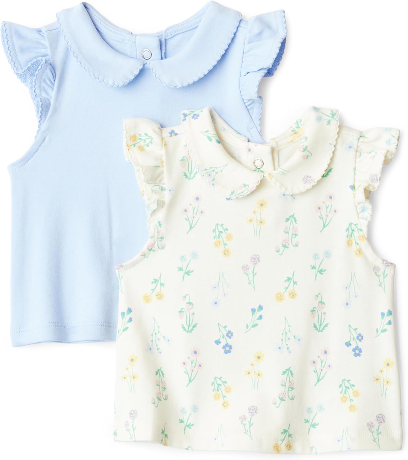 Detalle de Amazon Essentials x Sofia Grainge Toddlers and Baby Girls' Cotton Short Sleeve Blouses with Ruffles (Pack of 2)
