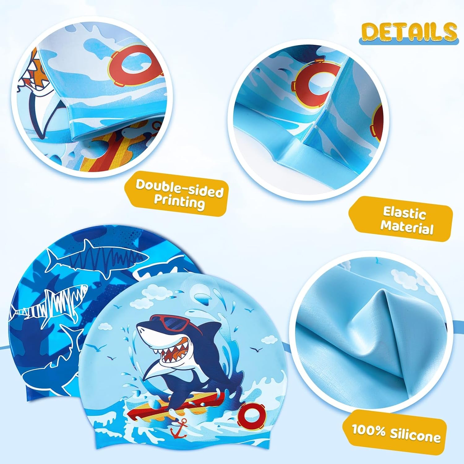 Thumbnail 5 de 2 Pack Kids Swim Cap - Durable Silicone Dinosaur Swim Caps for Boys and Girls
