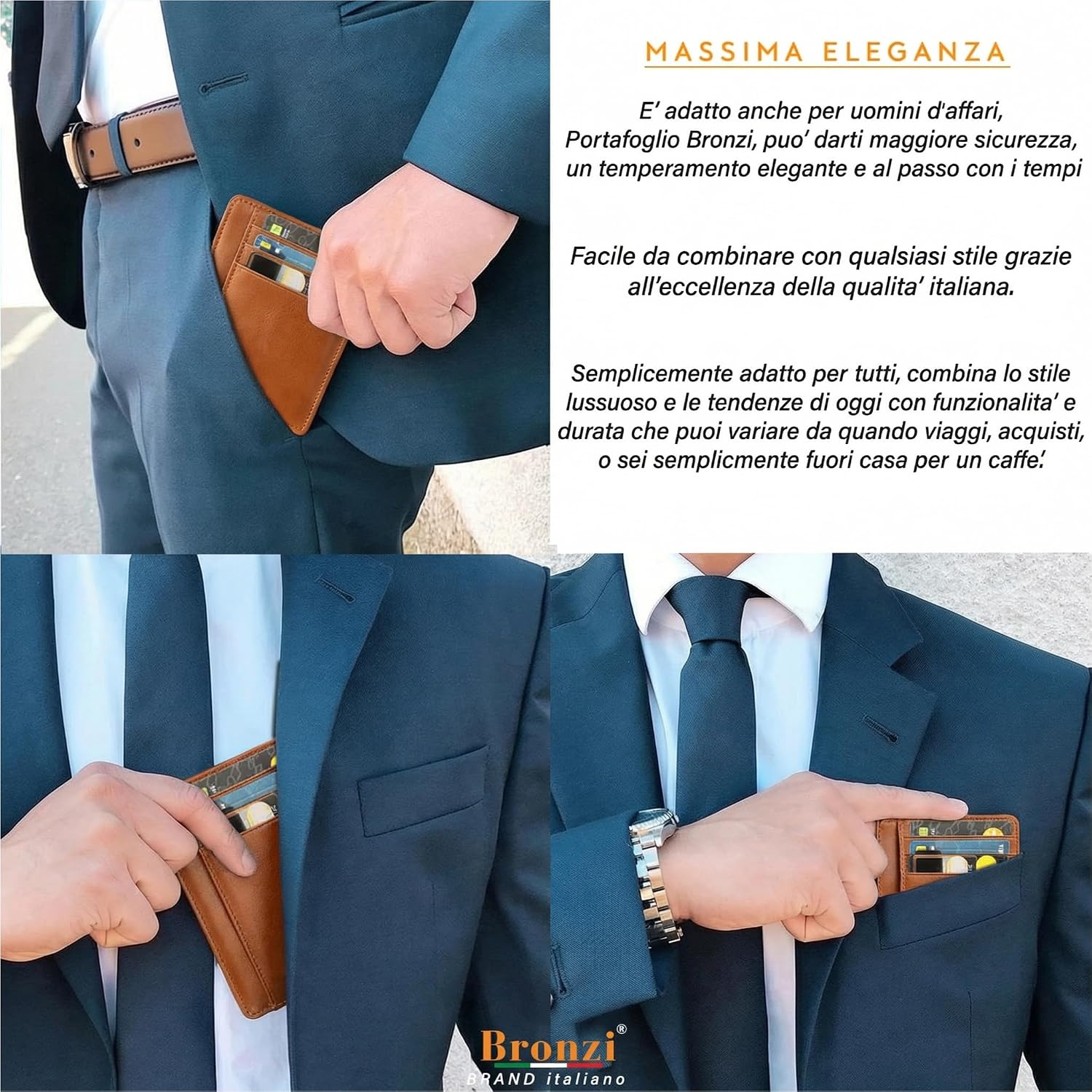 Detalle 2 de Portafoglio RFID slim marrone Bronzi 11x8x1