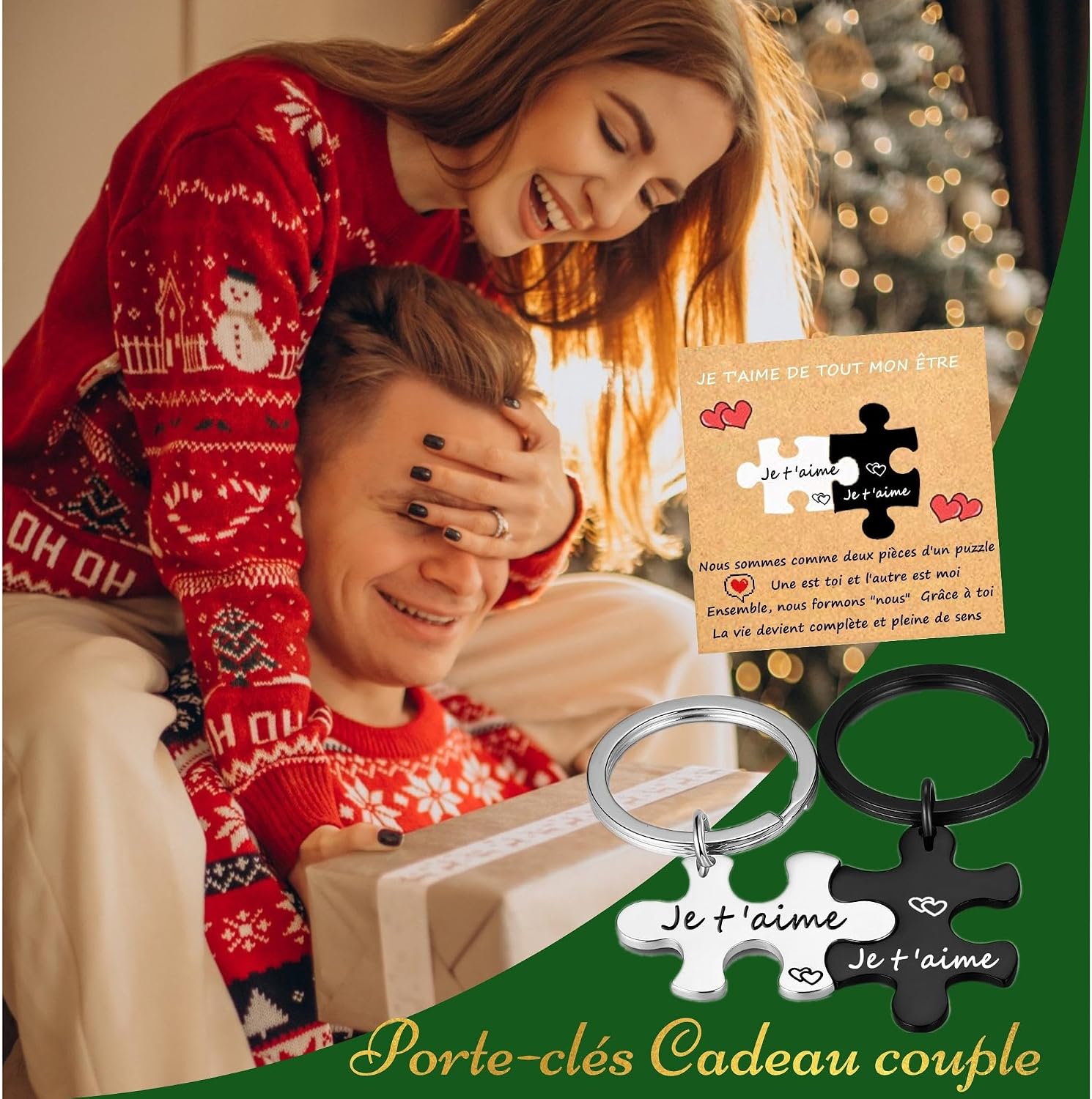 Detalle 2 de Porte‑clés couple gravé Je t'aime 💑