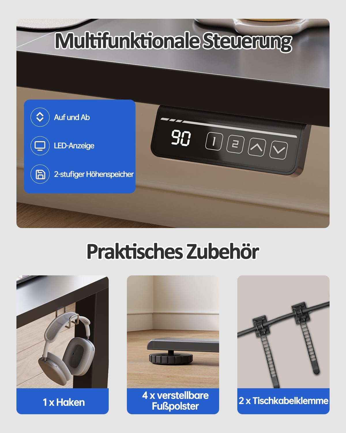 Thumbnail 4 de Devoko Höhenverstellbarer Schreibtisch 140 x 60cm