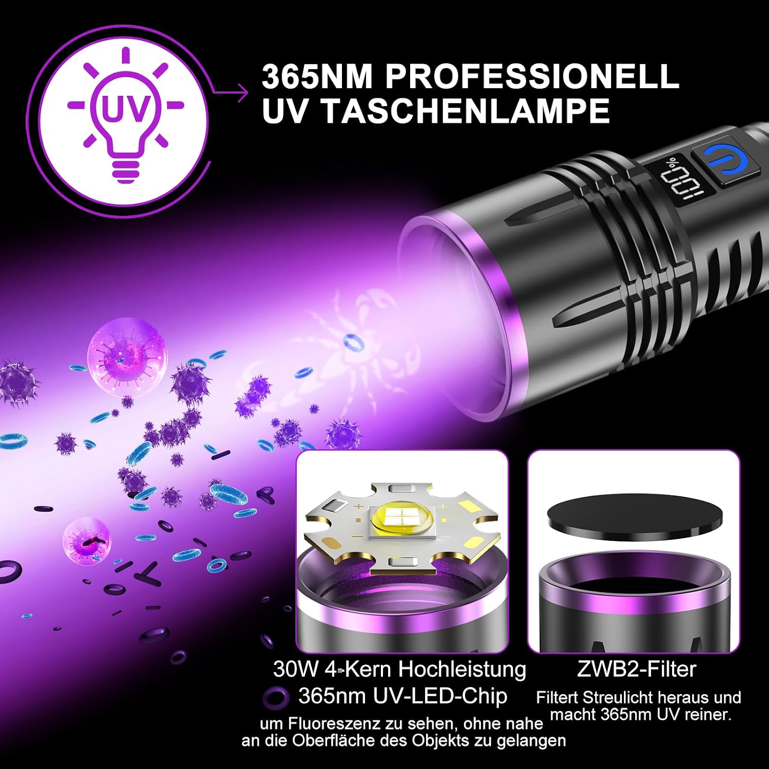 Thumbnail 1 de Relybo P8 UV Taschenlampe 365nm 30W