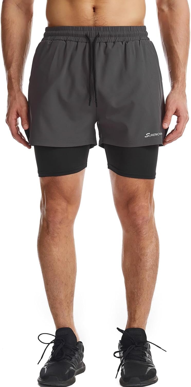 Thumbnail 5 de Surenow Men's 2-in-1 Running Shorts with Quick-Dry Fabric, Zip Pockets, and Towel Loop