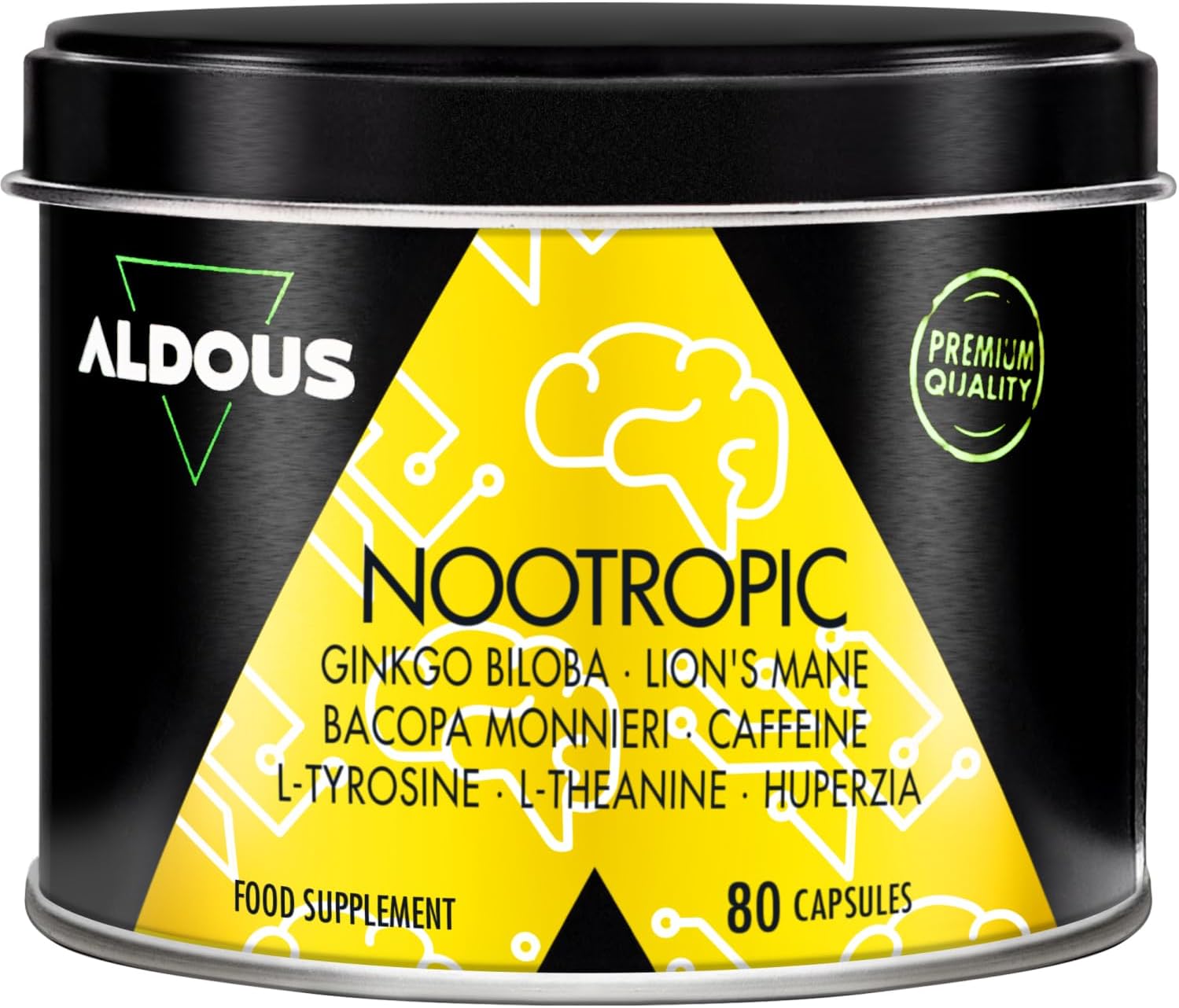 Detalle de Nootropique Naturel Aldous – 80 Gélules: Brain Booster pour Mémoire, Concentration et Énergie