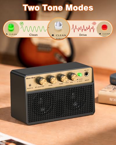 Detalle de New Bee Gitarrenverstärker 10W Mini mit Clean & Drive Kanal – kompakt, vielseitig & dank Bluetooth mobil nutzbar