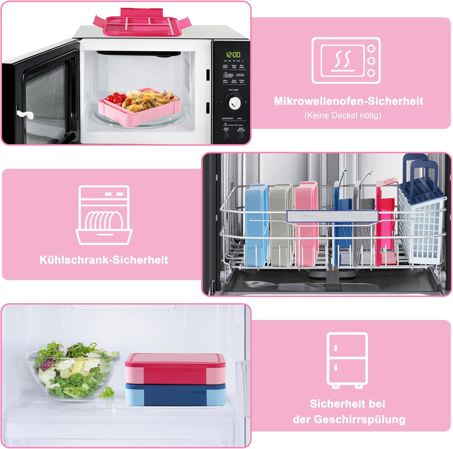 Thumbnail 4 de Swicken Brotdose Kinder mit Fächern – Auslaufsichere Lunchbox 1300 ml, BPA-frei, rosa
