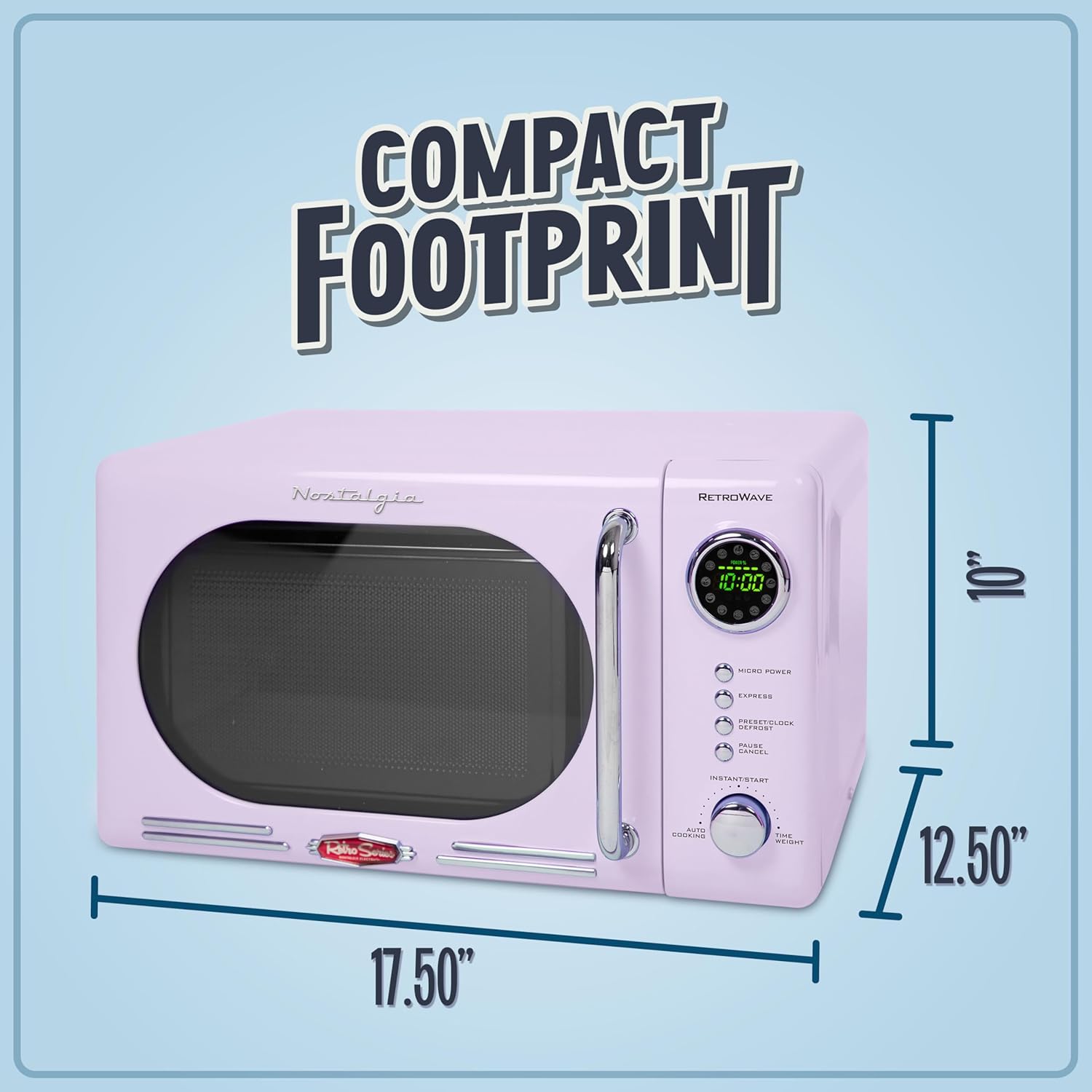 Detalle de Nostalgia Countertop Microwave Oven with Easy Clean Interior (Lavender) — 0.7 cu ft, 700W