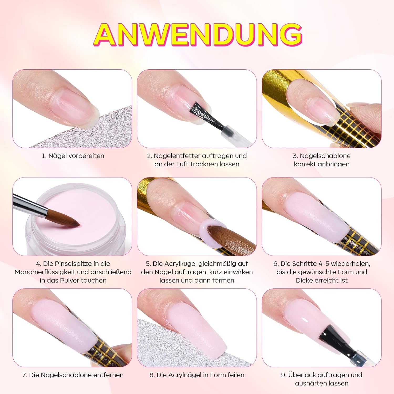 Detalle 2 de Makartt Acrylpulver für Nägel – 56 g, Hell-Pink: Starterset für Anfänger und Profis