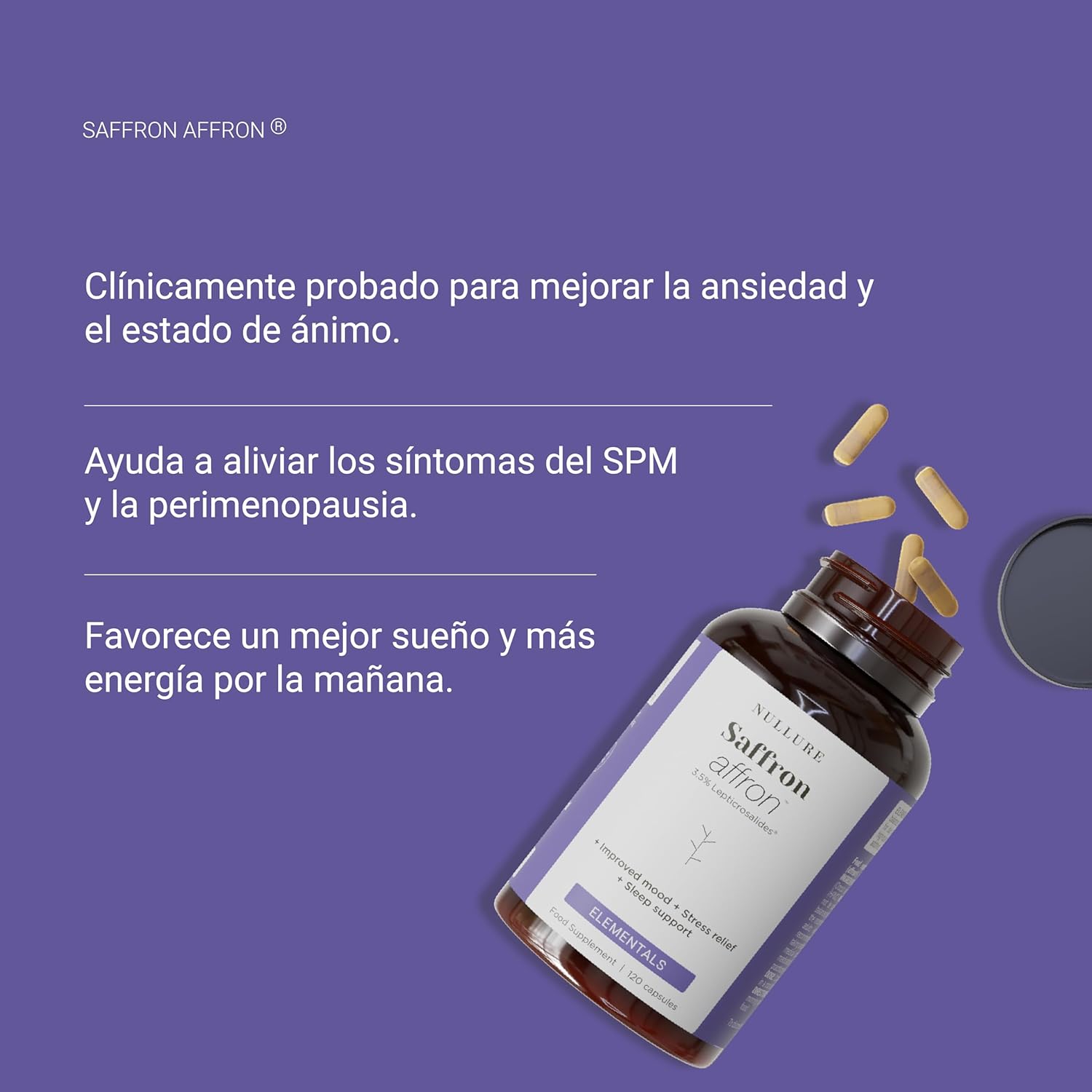 Thumbnail 1 de Nullure Azafrán Español Premium 🌸 Cápsulas con Affron, 120 caps