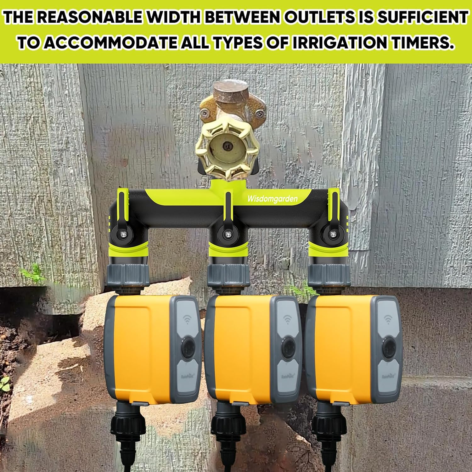 Thumbnail 2 de Hose Splitter 3 Way with 2in Spout Spacing – ABS Body, 3/4" Inlet with 1/2" Adapter, Green