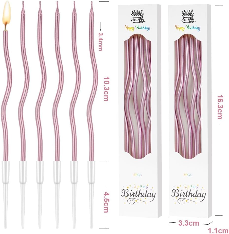 Thumbnail 1 de URAQT 24 pack Twisty Birthday Candles in Holders (Rose Gold) – metallic spiral cupcake-style cake candles