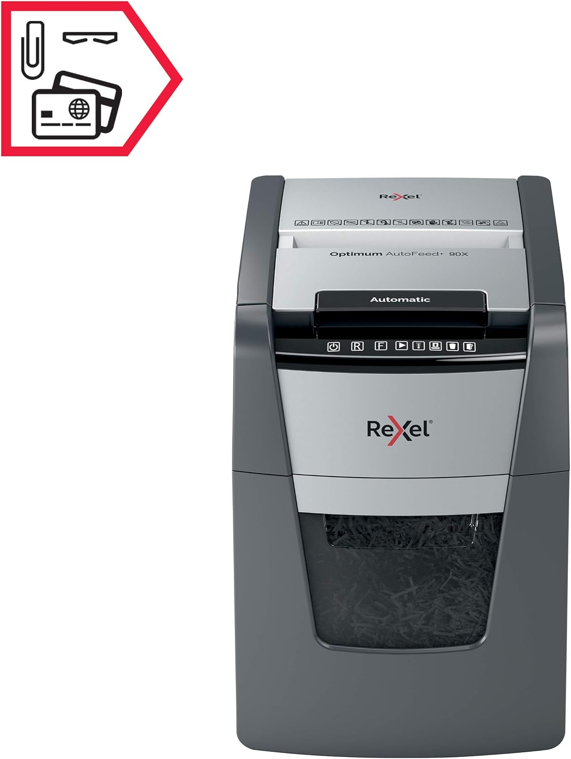 Detalle de Rexel Optimum Autofeed: Déchiqueteuse auto-alimentée P4, 90 feuilles, bac 34 L