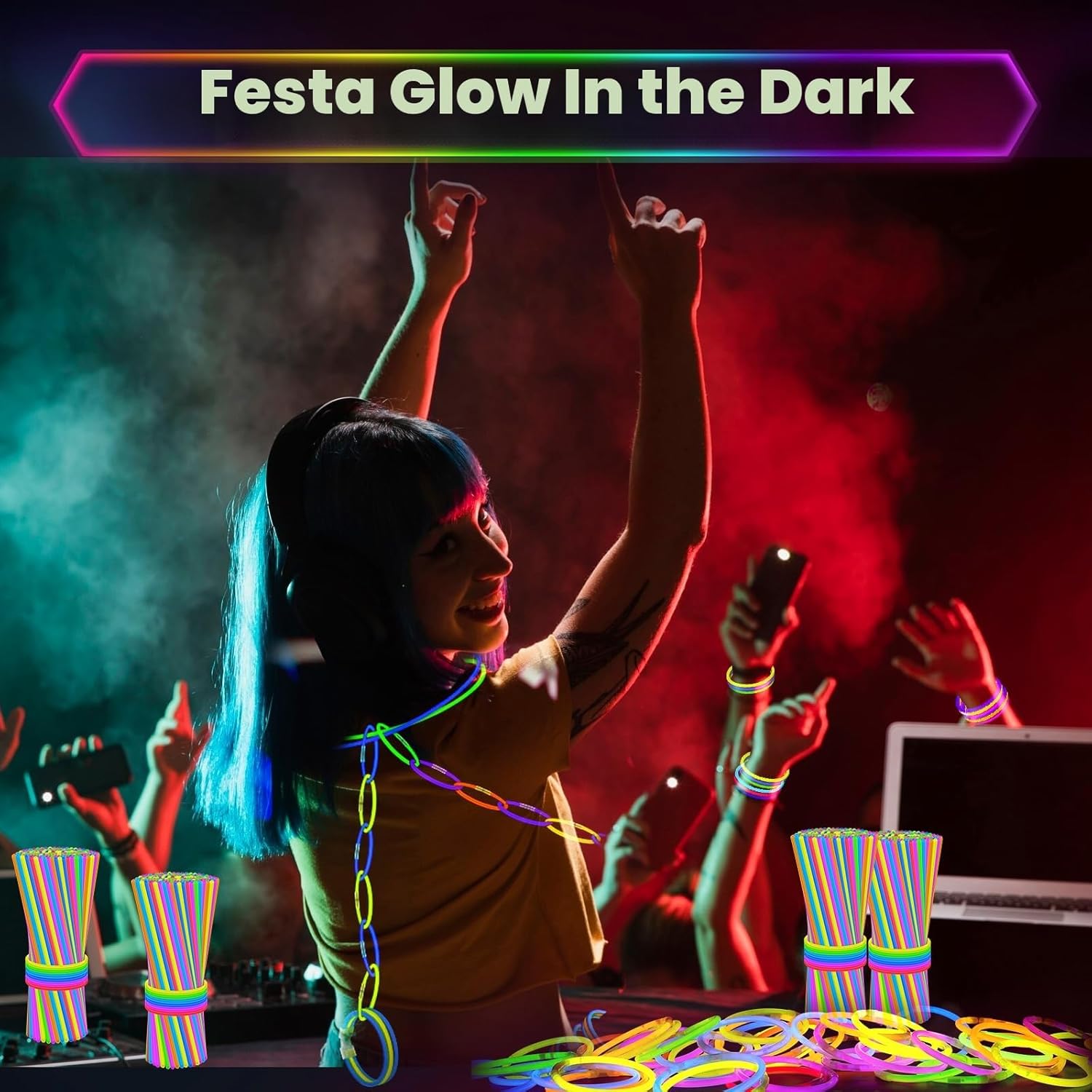 Detalle 2 de Kangtaixin braccialetti luminosi fluorescenti per bambini con 100 bastoncini e 100 connettori