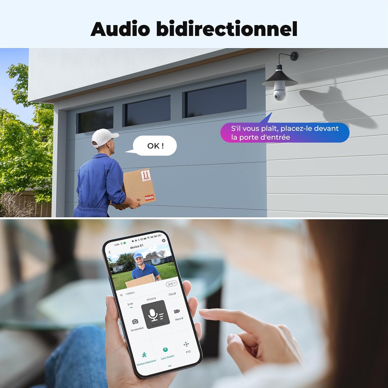 Thumbnail 6 de Codnida Caméra Surveillance WiFi Ampoule E27 — 2K, Vision Nocturne en Couleur, Détection de Mouvement et Audio Bidirectionnel