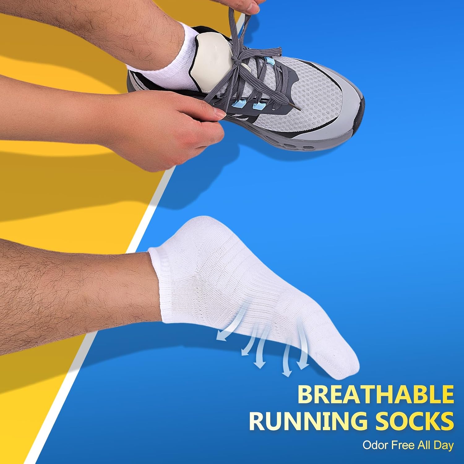 Thumbnail 4 de SockWaddles Trainer Socks (Men & Women) – Anti-Blister Cushioned Ankle Running Socks, 6 Pairs (White/Black)