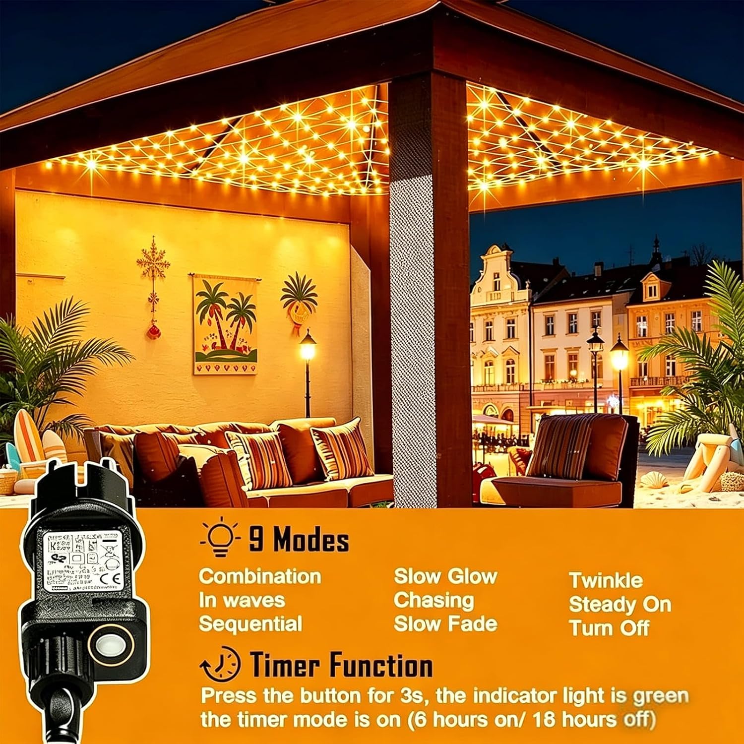 Detalle de Dekofun Rete Tenda Luminosa Esterno 3x2M 200 LED: luci decorative per balconi e giardini