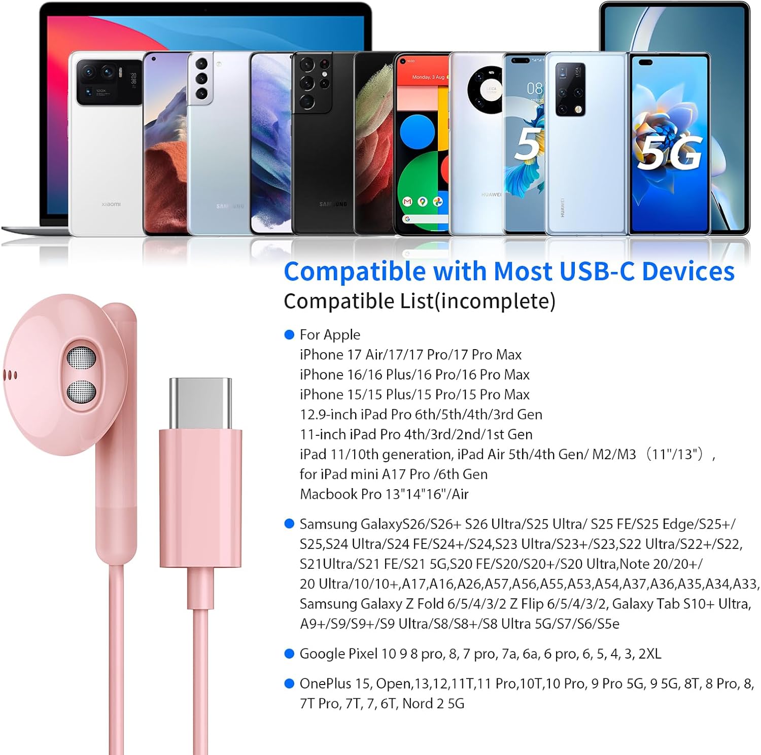 Detalle de USB C Headphones for iPhone & Android – BENEWY USB-C Earphones with Mic and DAC Chip