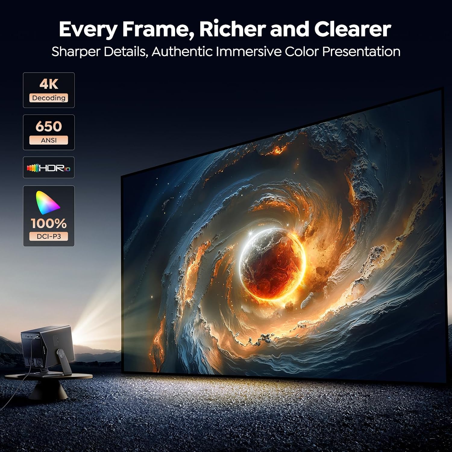 Detalle de Smart Projector 4K with VIDAA Live TV: Short-Throw, 36W Dolby Audio, WiFi6 & Voice Control