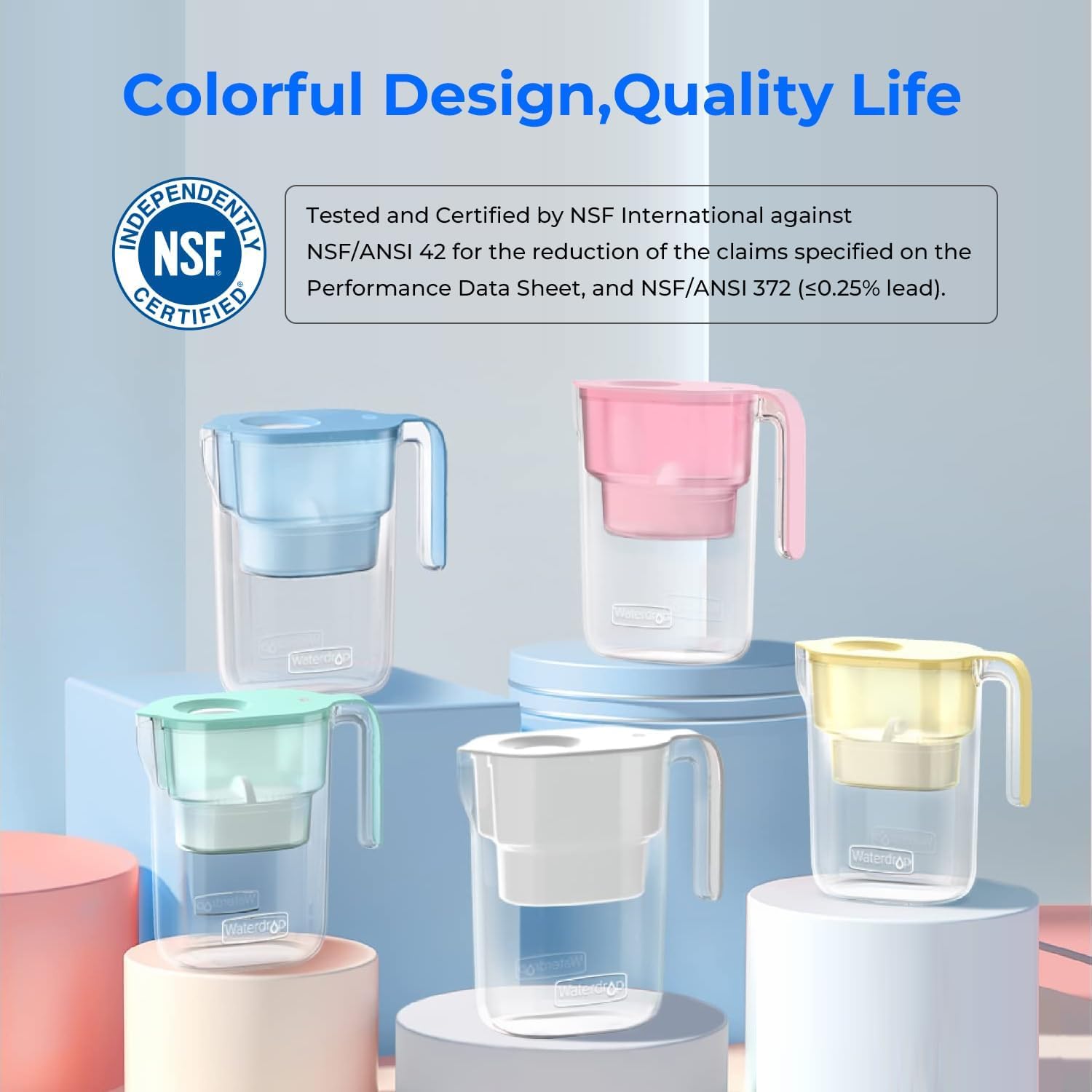 Thumbnail 1 de Waterdrop WD-PT-05B 7-Cup Water Filter Pitcher, Blue, with 3 Filters