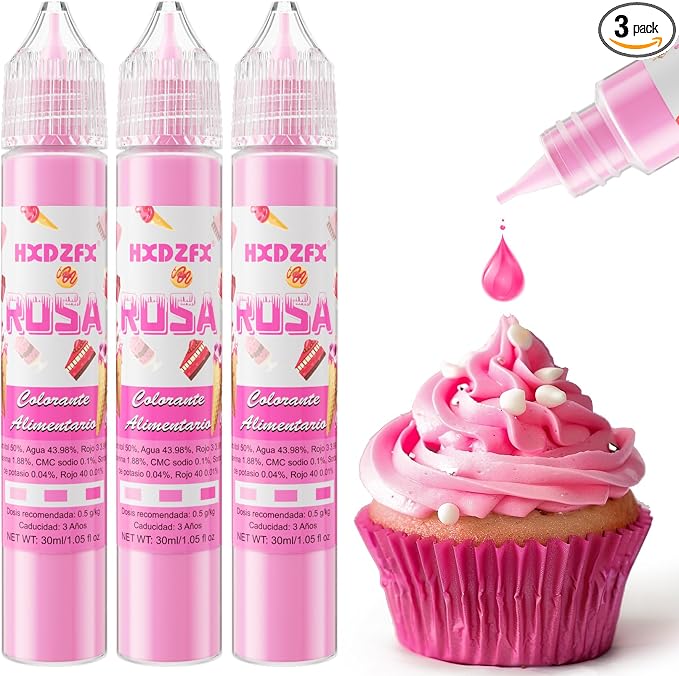 Colorante Alimentario Rosa 30ml x 3 - Alta Concentración, Repostería 🎨