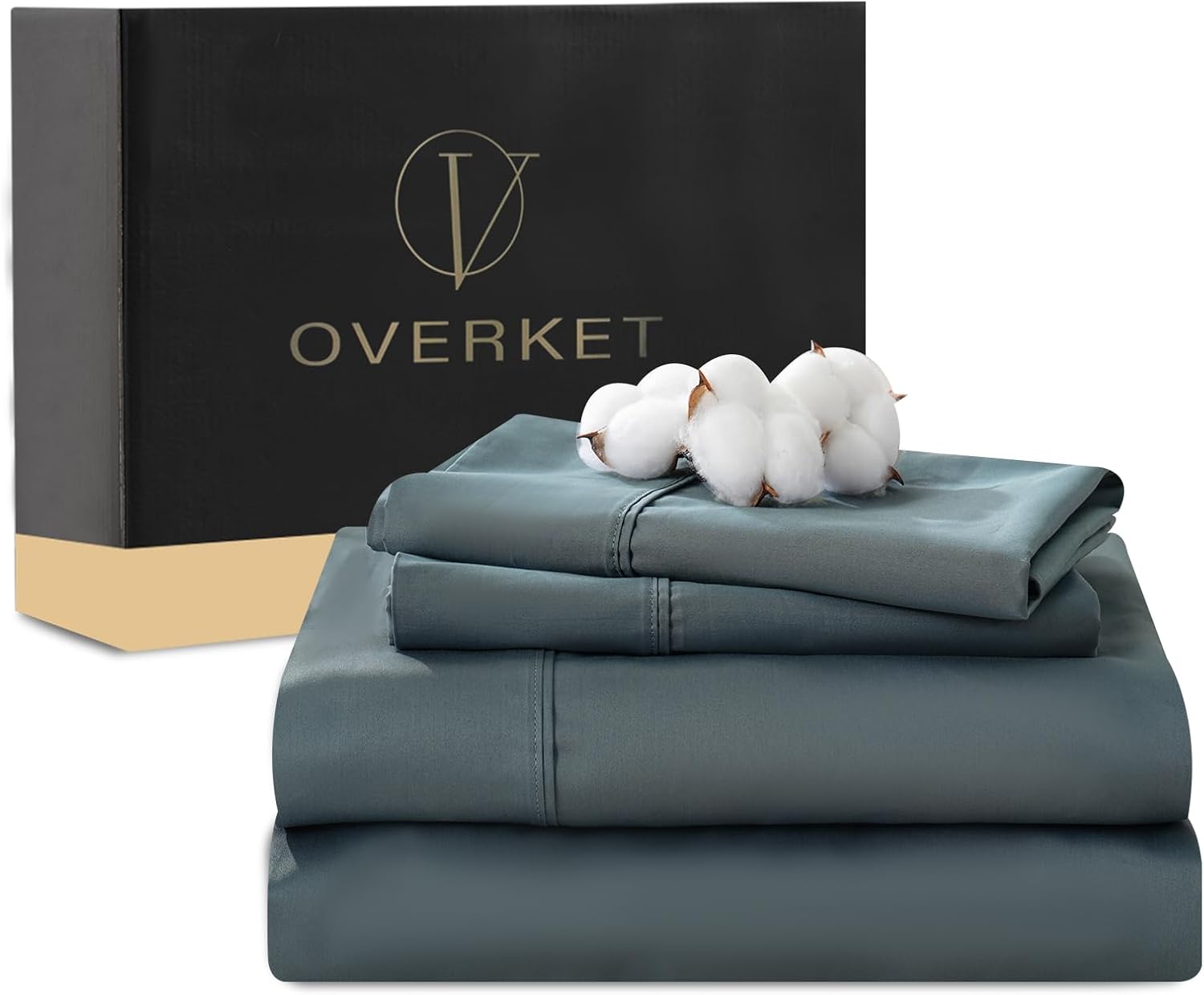 Detalle de Overket Egyptian Cotton Sheets Full Size 4PCS, 1000 Thread Count, Lake Blue