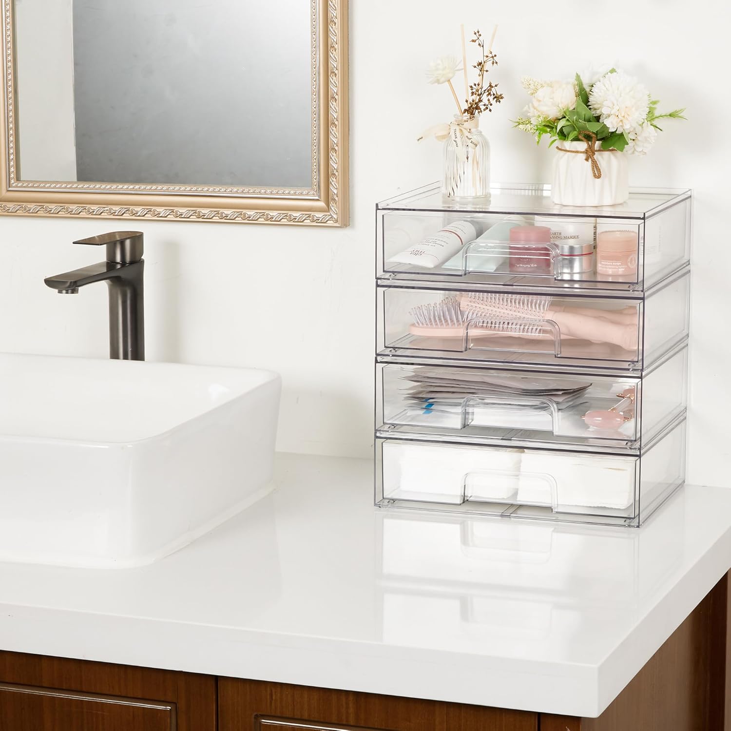 Detalle de Vtopmart 2 Pack Clear Small Stackable Storage Drawers – Acrylic Organiser for Vanity, Pantry and More